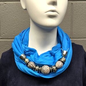 Blue Infinity scarf with beaded embellishments